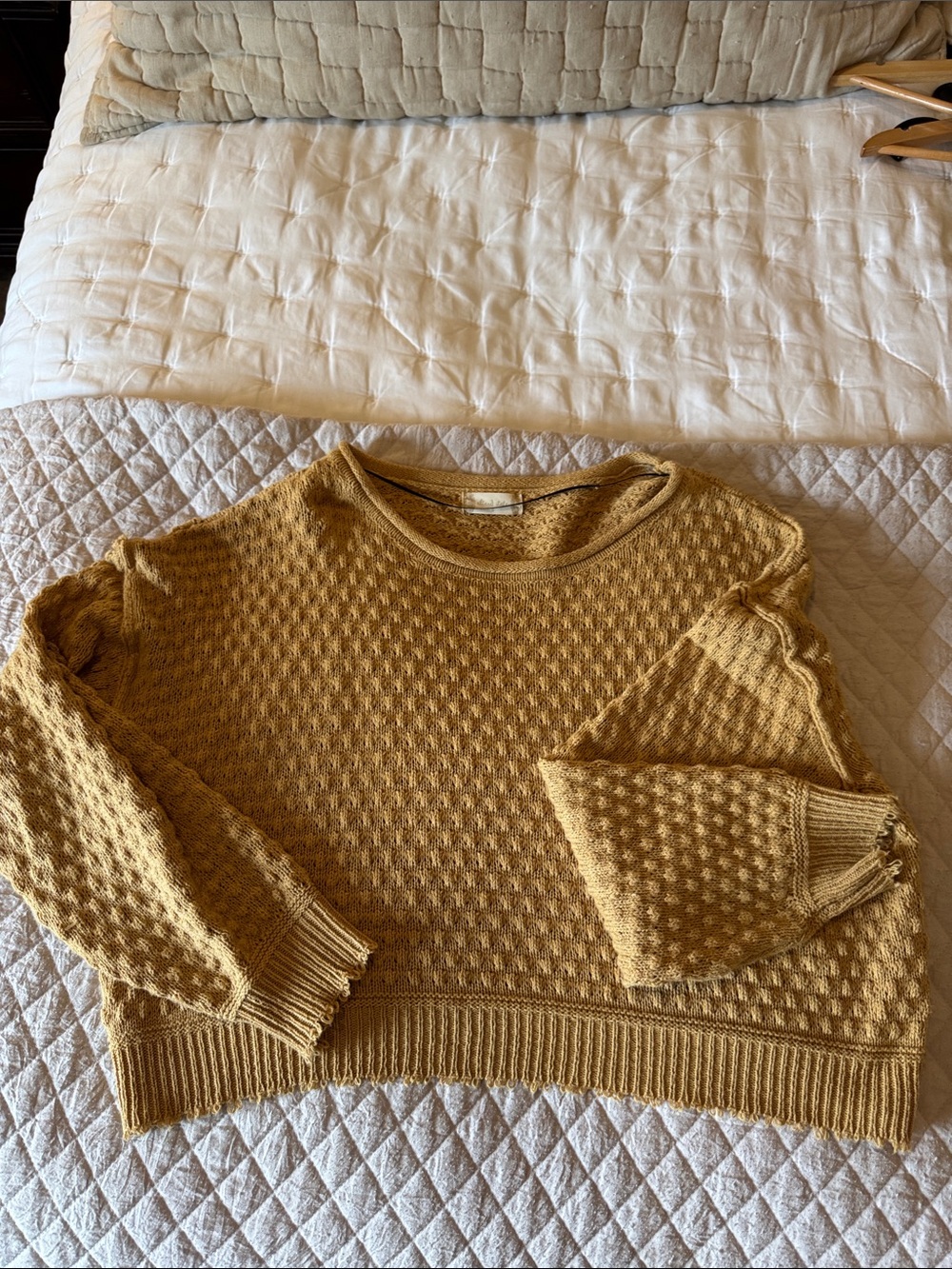 Altar'd State Honey Mustard Textured Cropped Crewneck Sweater